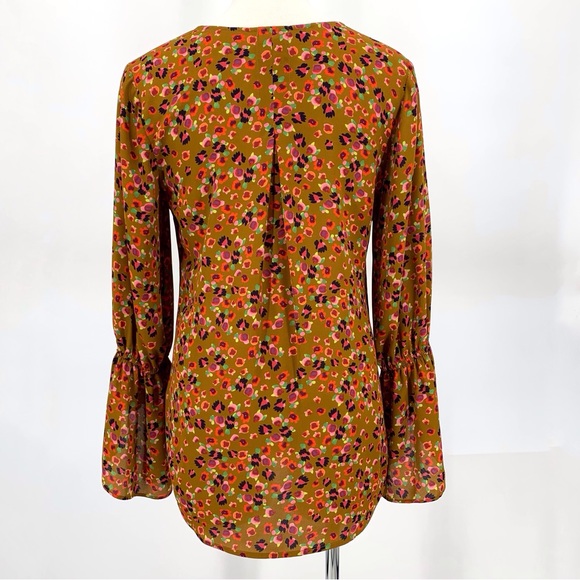 Cabi Burnished Blouse # 4042, Gold Floral Print Long Sleeve Blouse, XS - Picture 8 of 16